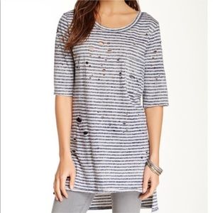 Free People Distressed Striped High Low Tunic